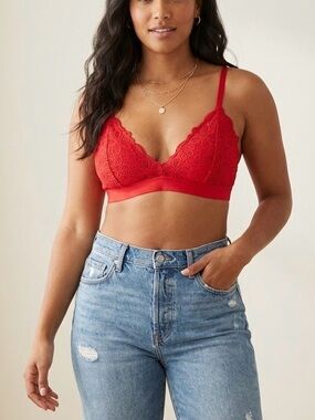 Red Lace Bralette - Comfortable Wireless Triangle Bra